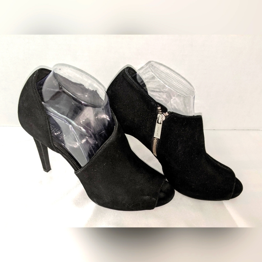 MICHAEL Michael Kors Womens Black Suede Elodie Booties Open Toe Side Zip Size 9M